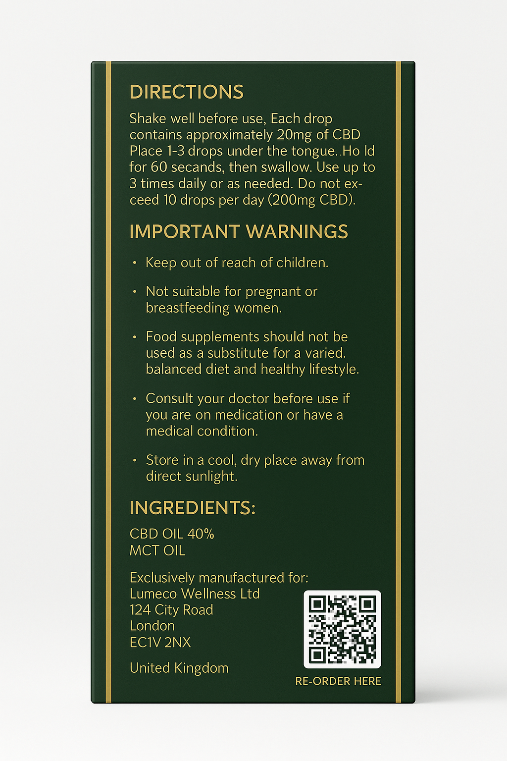 LUMEO 40% CBD Oil – 100ml